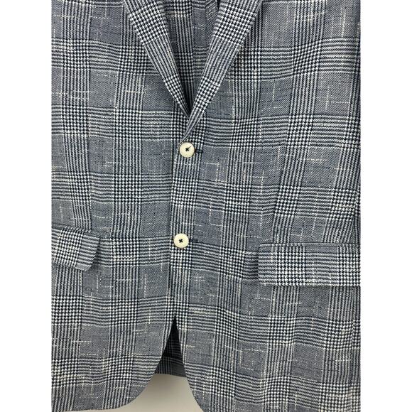 Zara Man Blazer Jacket Plaid Houndstooth Navy Blue & White US Men's Size 42 - Picture 2 of 13